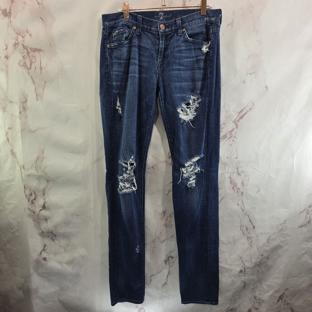 7 For All Mankind Jeans Womens 28 Y2K Dark Wash Mid Rise Boot Denim Distressed